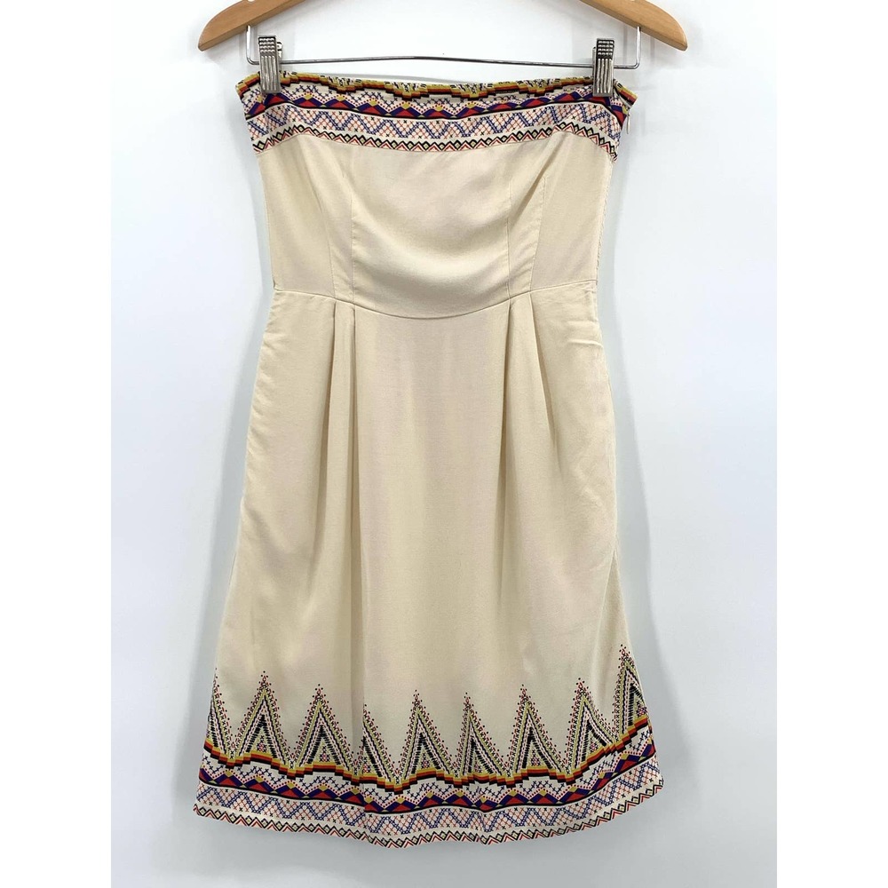 Ecote Small Dress Small Beige Strapless Pockets Ruched Back Side Zip